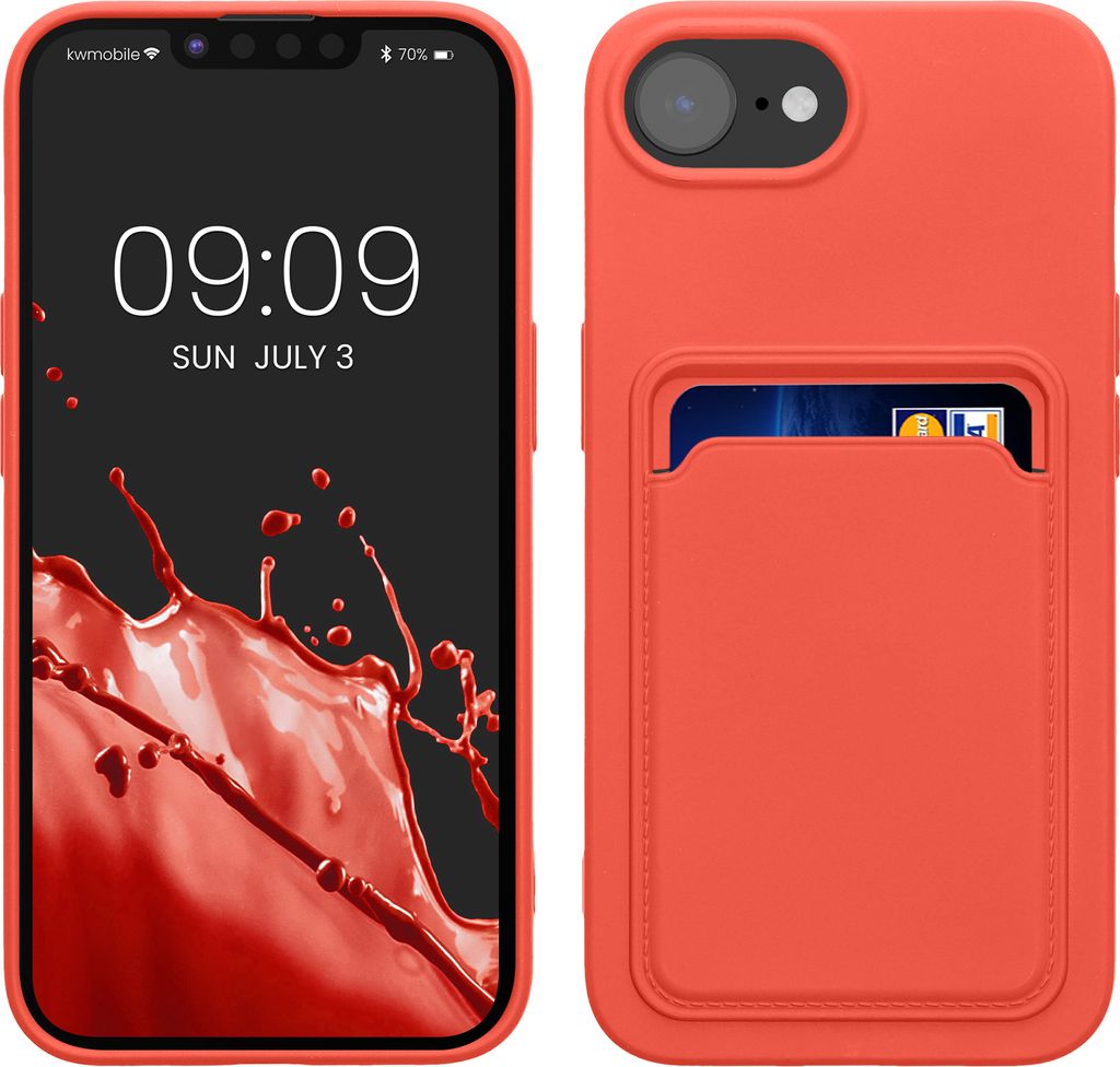 kwmobile Handyhülle kompatibel mit Apple iPhone 17e / iPhone 16e Hülle - Handy Cover mit Fach für Karten - in Koralle