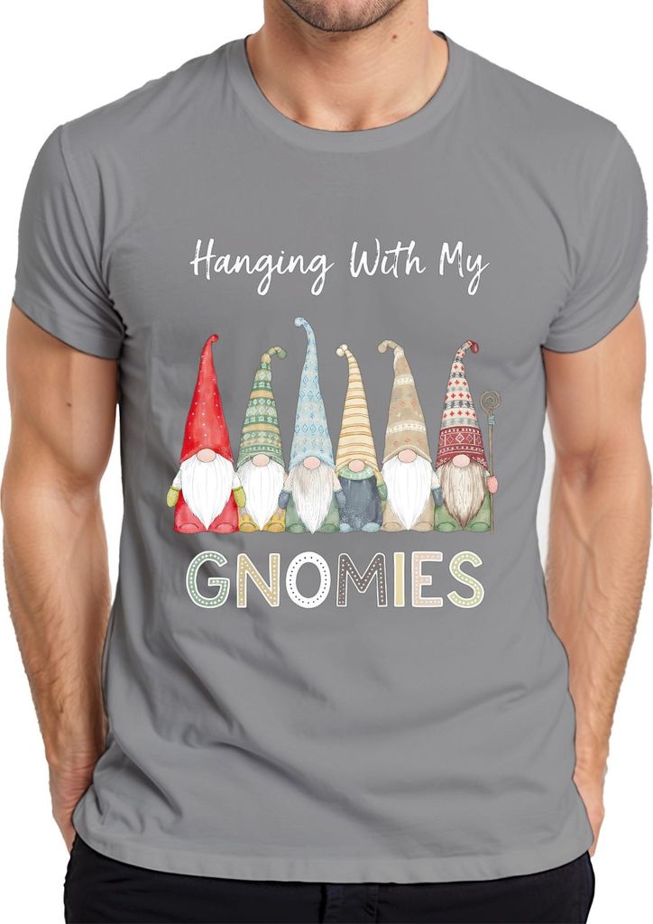 Hanging With My Gnomies Weihnachts Wichtel Zwerg Skandinavisch Herren T-Shirt, Grau, XL