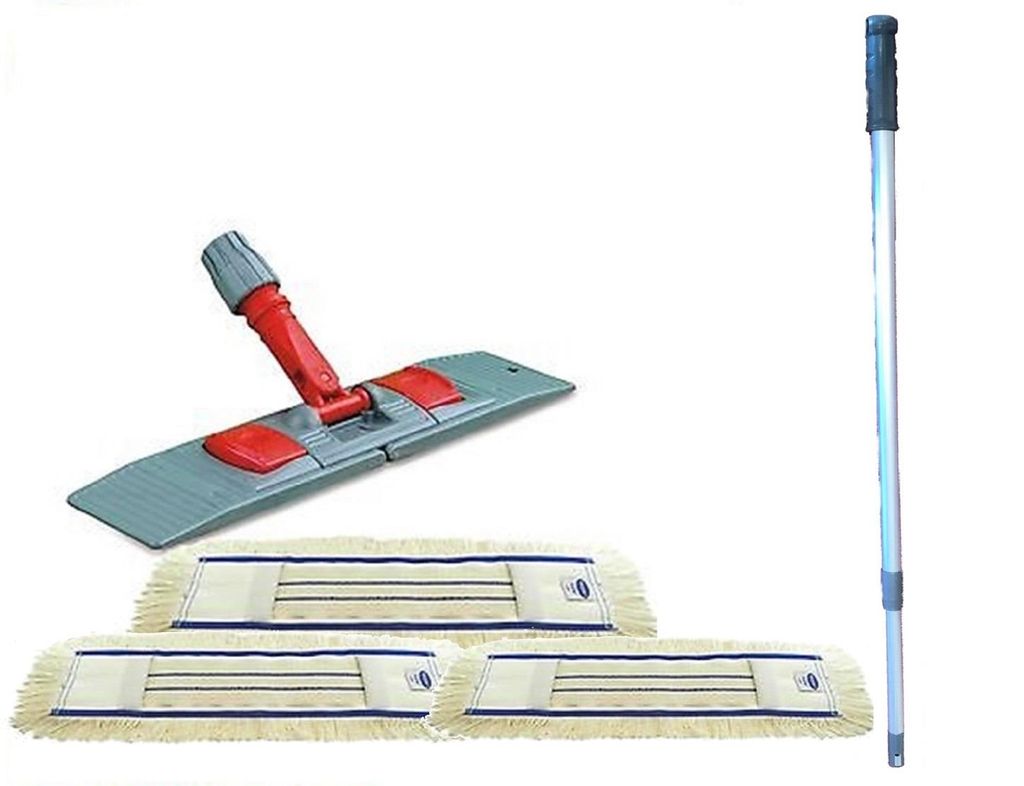 Produktbild von Profi Wischmop-Set Mit Klapphalter, 3 Baumwolltüchern & Teleskopstiel – 40 Cm Breit