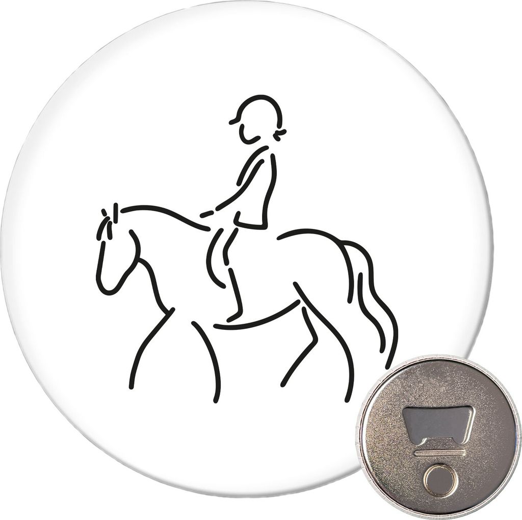 Huuraa Magnet Reiten Pferd 59mm Kühlschrankmagnet rund Flaschenöffner Geschenkidee