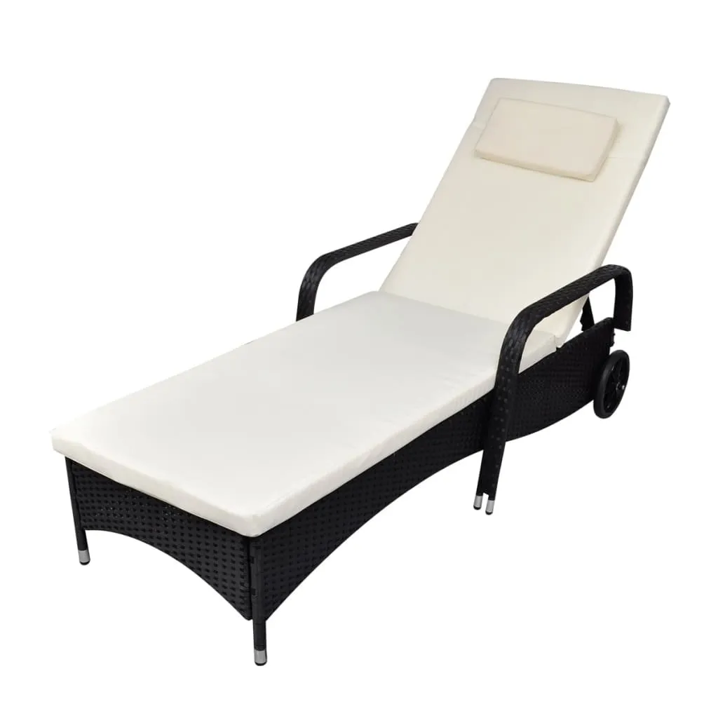 Bain de soleil ajustable en rotin noir avec roulettes et grand confort - 3