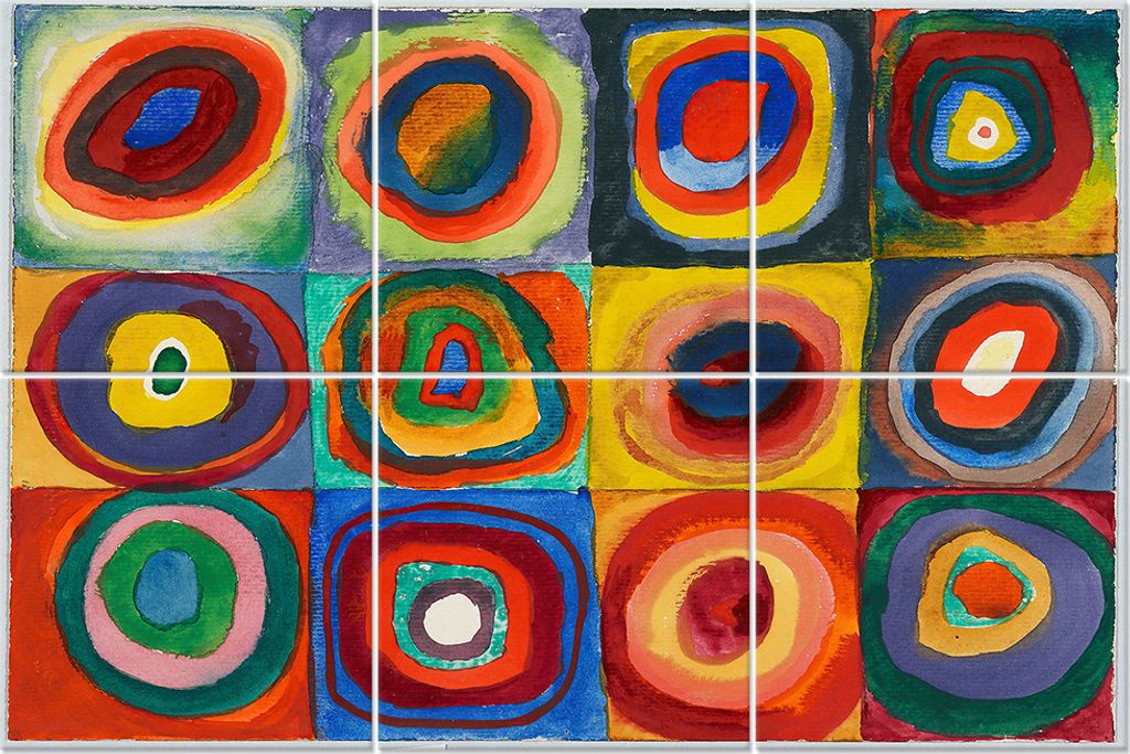 Legendarte - Multipanel Bilder Farbstudie Quadrate mit Konzentrischen Ringen - Wassily Kandinsky cm. 100x150 (6 Stück)