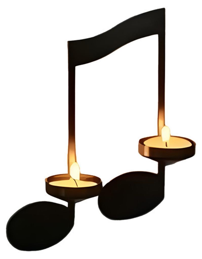 Schwarzer Kerzenhalter in Musiknoten-Optik, Vintage-Wandmontage, Teelichthalter, musikalisches Symbol, Wanddekoration für Wohnzimmer, Esszimmer, Flur