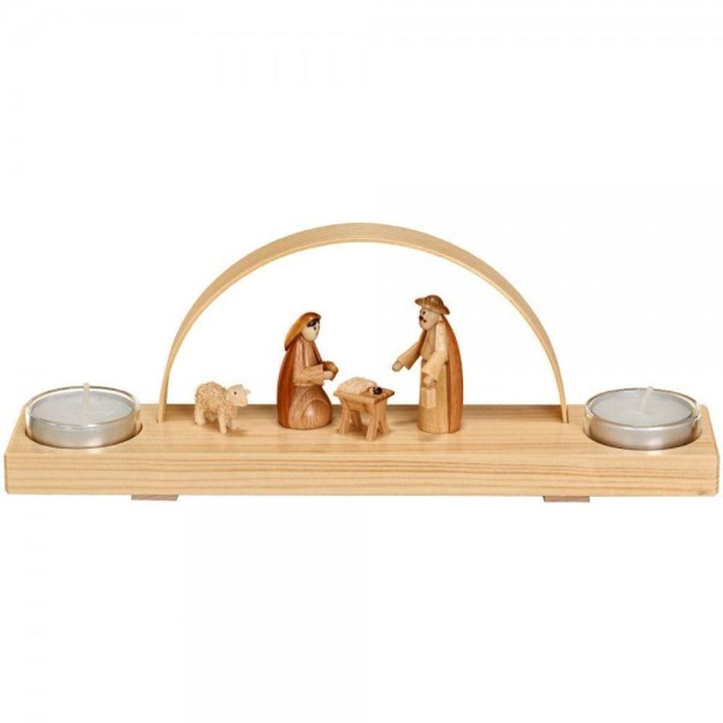 Schwibbogen Christi Geburt natur mit Teelichter BxHxT 27x10x5,5cm NEU