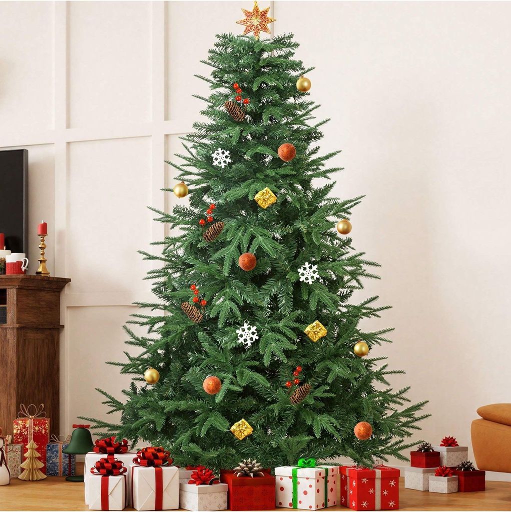 BALCONERA 212cm Künstlicher Weihnachtsbaum, ca. 1100 PE Spritzguss & PVC, Naturgetreu Tannenbaum mit Klappsystem & Metallständer, Schnellaufbau, ...