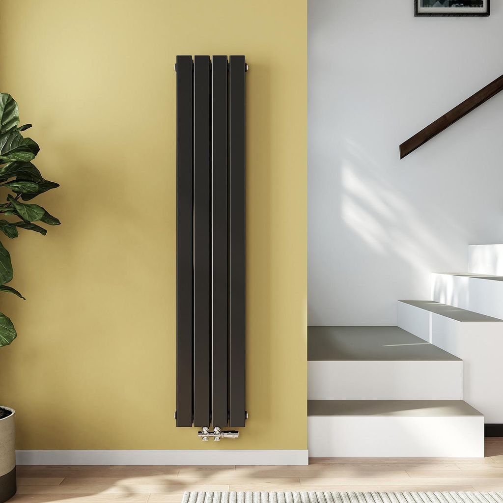 EMKE Heizkörper Flach Heizkörper Design Paneelheizkörper Schwarz Vertikal Doppellagig 1600x 300 mm 966W ohne Heizstab