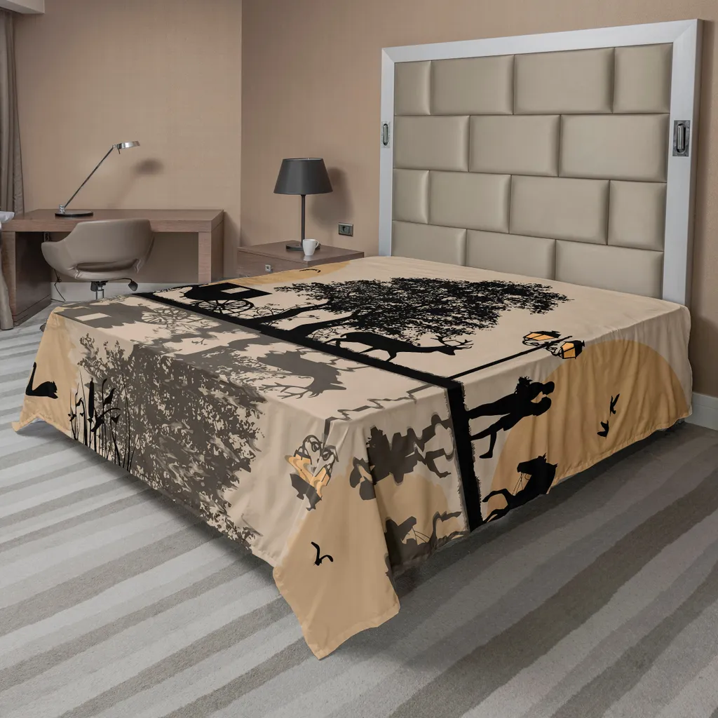 Drap de lit doux motif Calèche Cendrillon 260x228 cm Noir et Beige