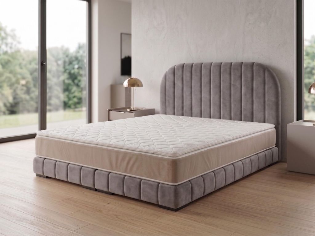 Polsterbett LEON 3 mit Kopfteil, modernes gepolstertes Bett in 120 x 200 cm Farbe: Hellbraun