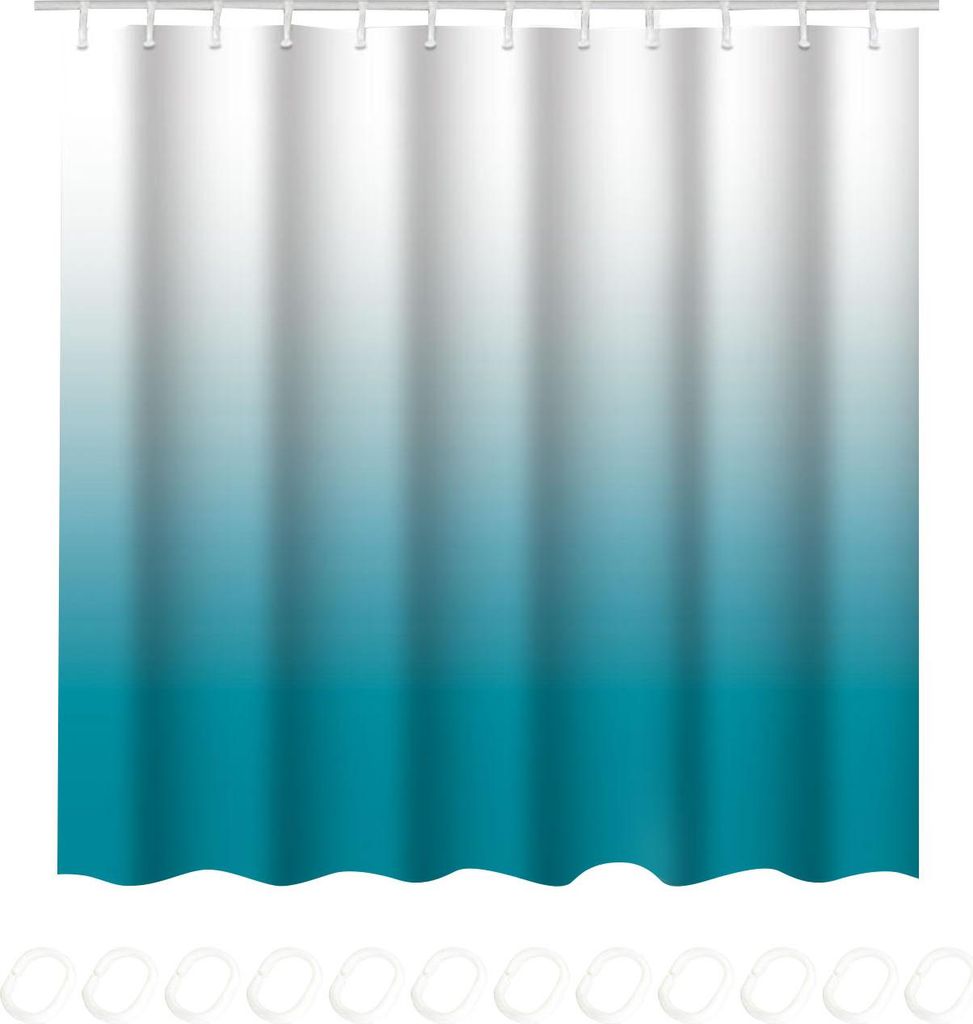 OKWISH Duschvorhang Wasserdicht Anti-schimmel, Waschbar Shower Curtains, Badewanne Vorhang mit Duschvorhängeringen,180 x 200cm, Blau
