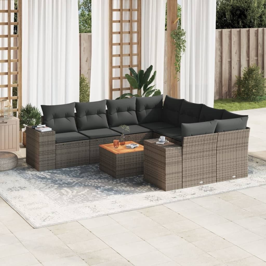 Maison Exclusive - 9-tlg. Garten-Sofagarnitur mit Kissen Grau Poly Rattan