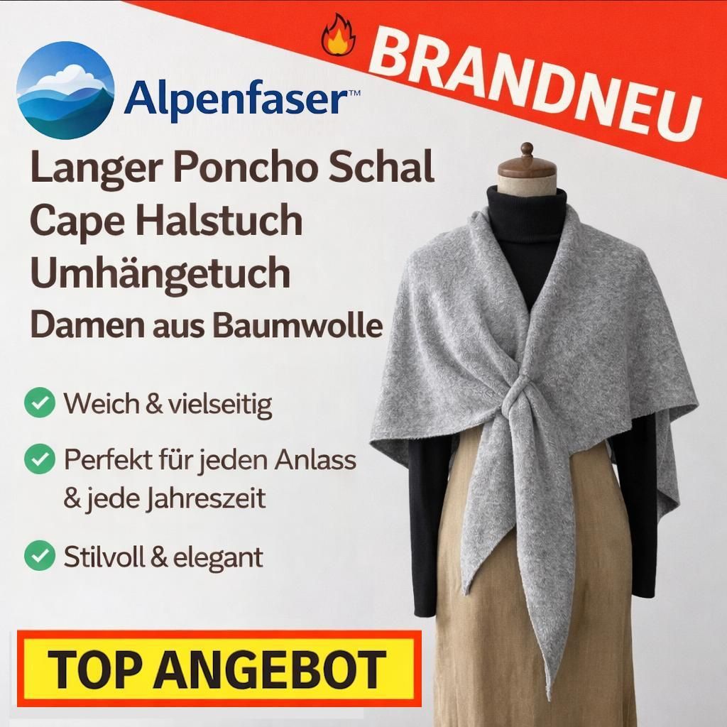 Alpenfaser™ Langer Poncho Schal Cape Halstuch Umhängetuch Produktbild 