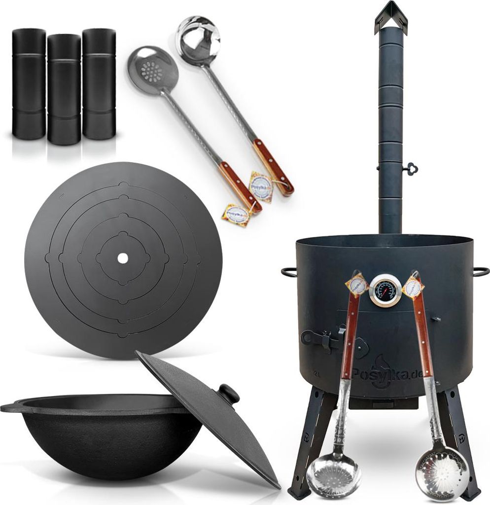 Utschak Uchag Feuerofen Ø 49 cm 2 mm Stahl Herdplatte 4mm, Kazan 22 L Казан Учаг