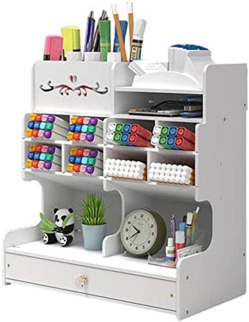 Holz Büro Organizer mit Ladefunktion - Mehrzweck-Blockhalter für Büro und Schule
