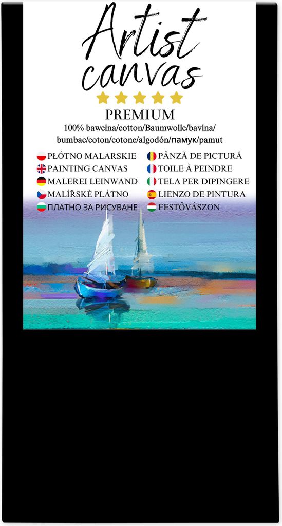 Leinwand auf Keilrahmen 100% Baumwolle 330 g/m² Schwarz grundiert 80X150 cm