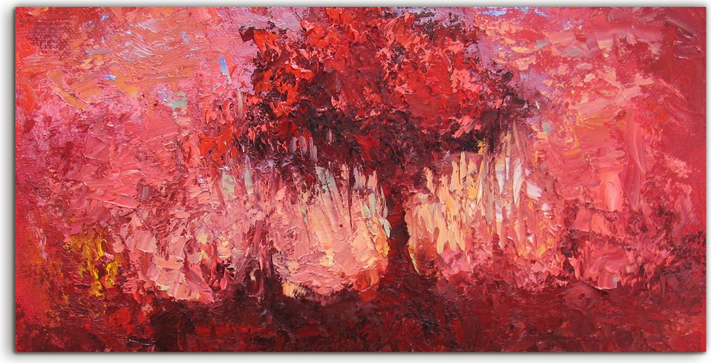 Coloray Canvas 100x50 Wandbild Leinwand Bilder Fantasie Landschaft mit Einzelbaum Rot