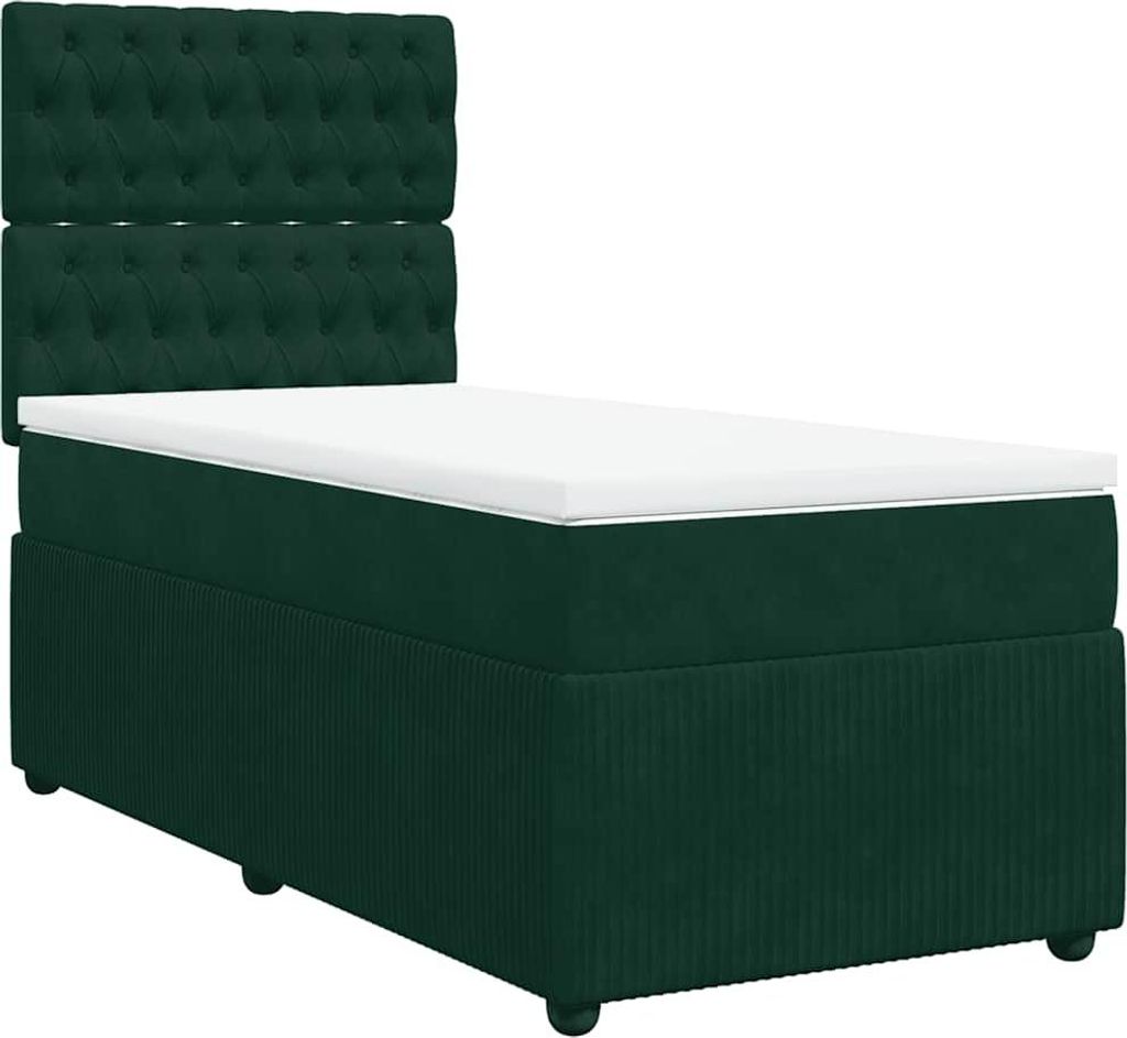 vidaXL Boxspringbett mit Matratze Dunkelgrün 80x200 cm Samt