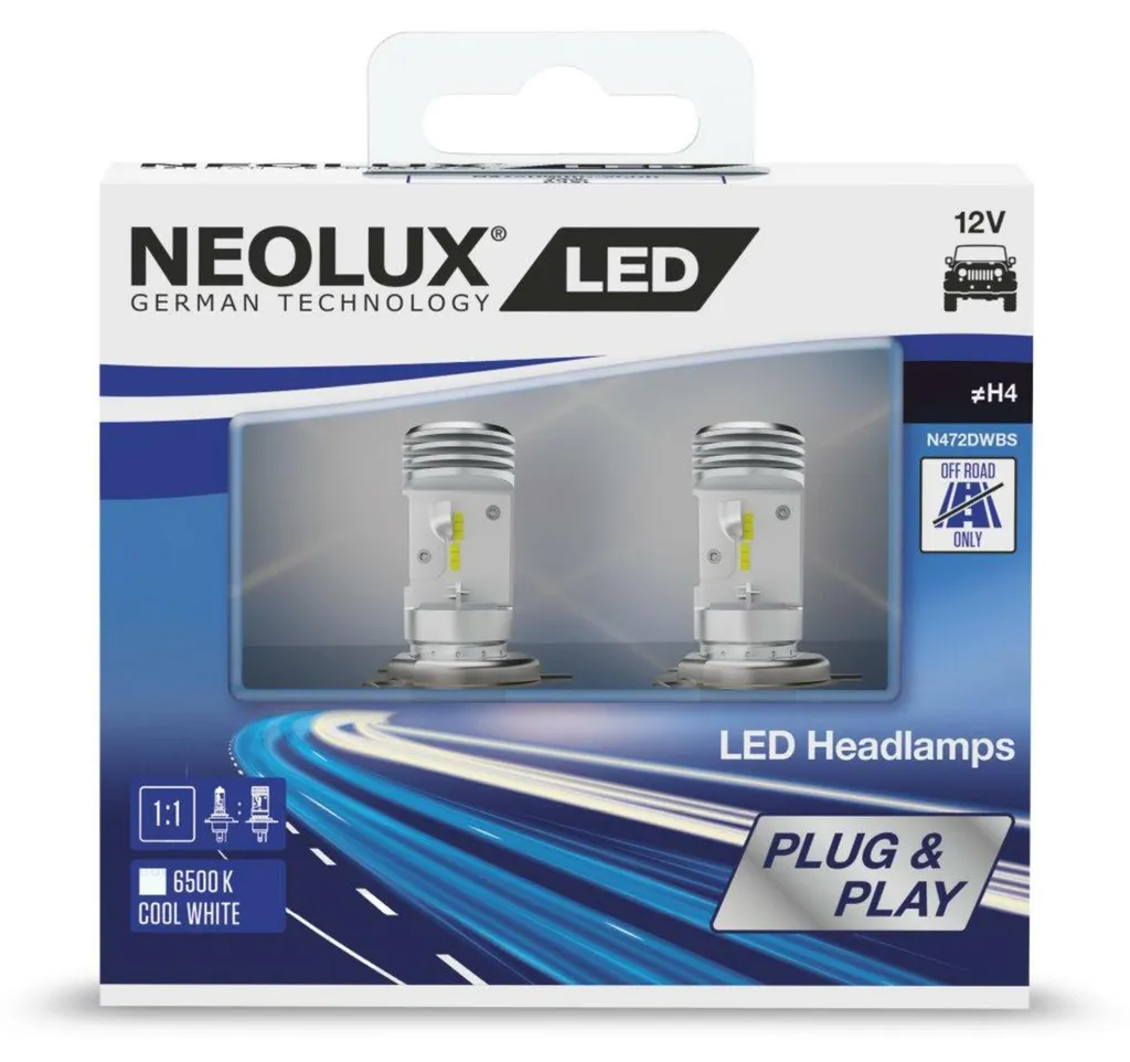 Duo LED H4 12V pour Éclairage Off-Road Blanc Froid 6500K NEOLUX P43t