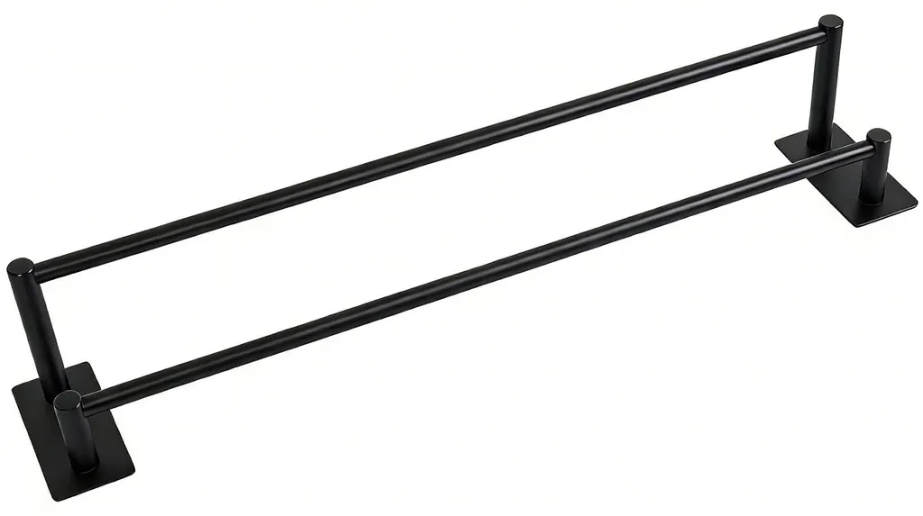 Barre de serviette salle de bain inox noir 74 cm adhésive double bras