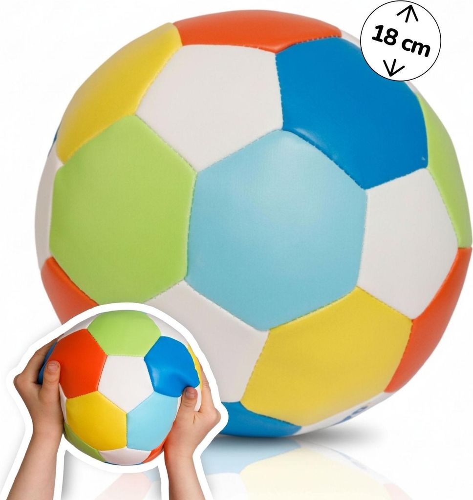 Softball Ø 18 cm bunt, weicher Kinderball im Fußball-Design, leichter Spielball für drinnen und draußen