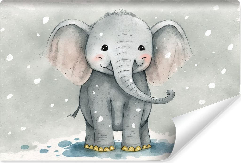 Muralo Vlies Fototapete für Kinderzimmer ELEFANT Tier Aquarell Br. 368cm x Hö. 280cm