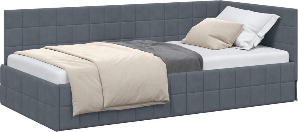 vidaXL Eckbettgestell mit Kopfteil Dunkelgrau 90 cm x 200 cm Samt