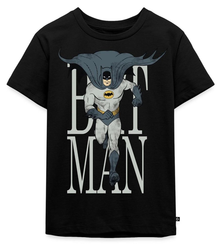 Spreadshirt Batman Rennt Durch Die Nacht Kinder Premium T-Shirt, 134/140 (8 Jahre), Schwarz