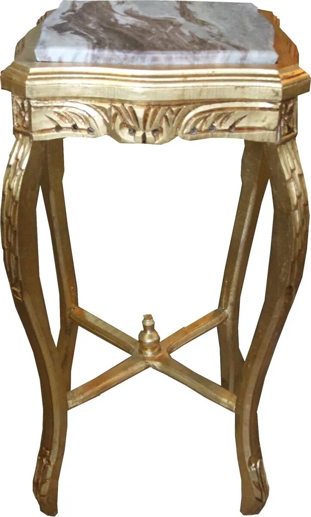 Table d'Appoint Carrée en Or et Marbre Véritable Style Antique Chic