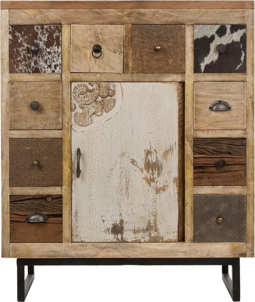 Sideboard "Levi" im Stilmix, modern, Texas mit Kunstfell-Optik-Fronten und Metallgriffen 103x85x32 cm