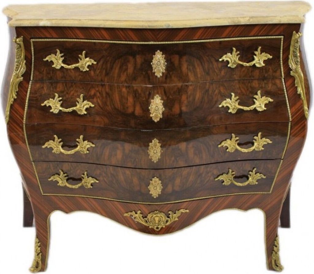 Casa Padrino Barock Kommode Braun mit cremefarbener Marmorplatte - Bombay Empire Kommode