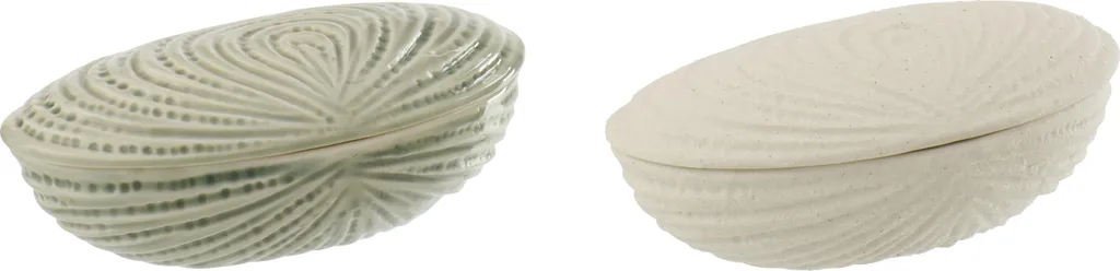 Boîte coquillage J-Line en faïence blanc et olive assortie - Modèle 2