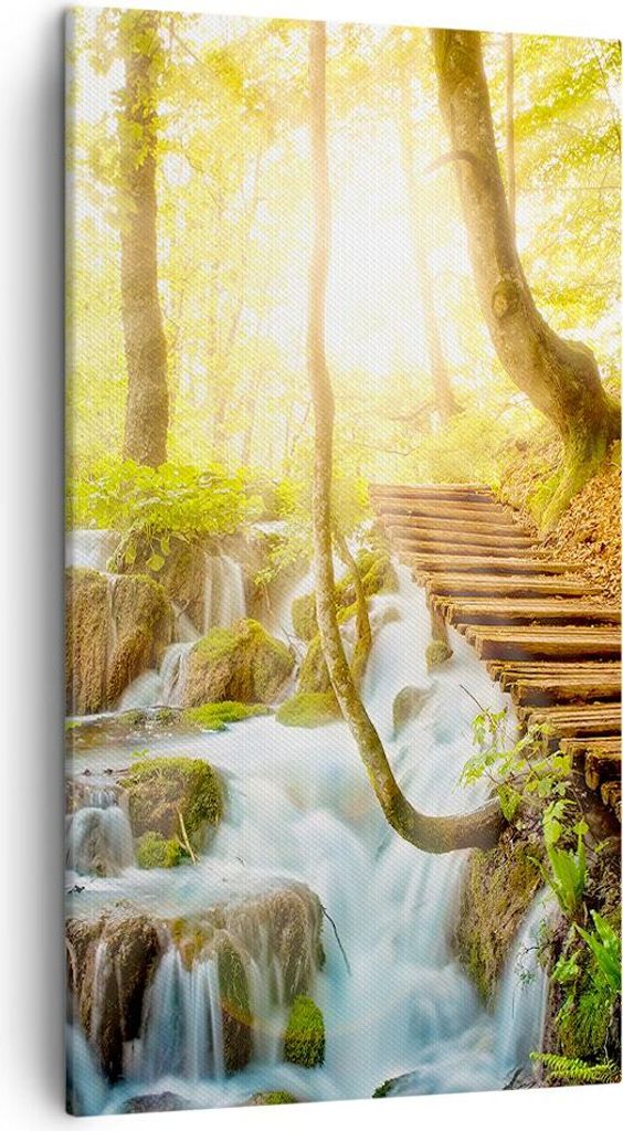 Bild auf Leinwand - Leinwandbild - Park Wasserfall Wasser - 45x80cm - Wand Bild - Wanddeko - Leinwanddruck - Bilder - Kunstdruck - Wanddekoration -...