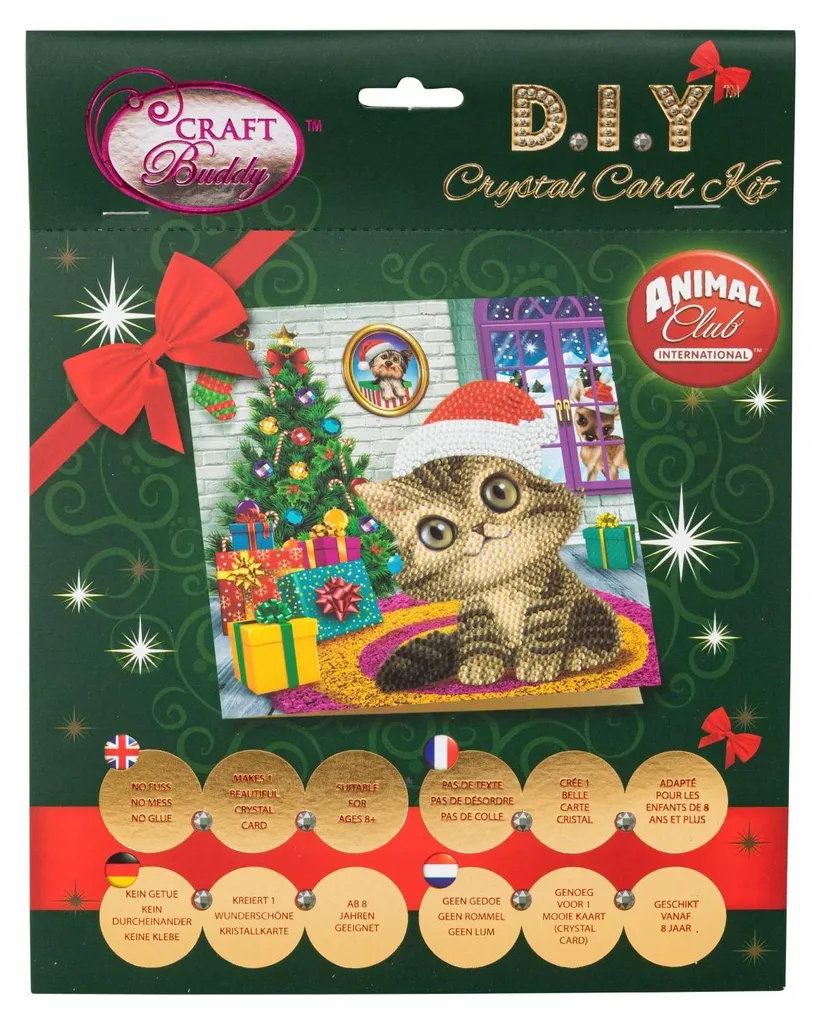 Kit Diamond Painting Carte de Noël Chaton avec strass brillants et outils