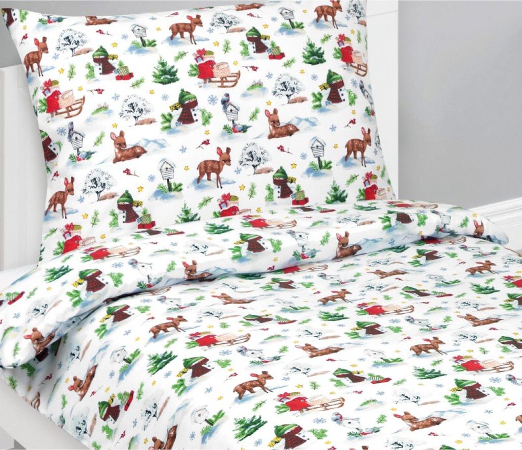 Kinderbettwäsche - Weihnachten - Weiß, Grün, Rot - 140x200, 70x90