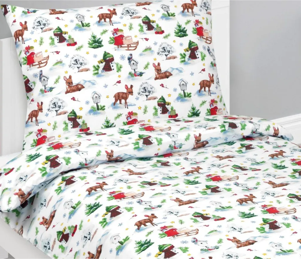 Parure de lit Noël pour enfant en coton doux - Housse 140x200 70x90 cm