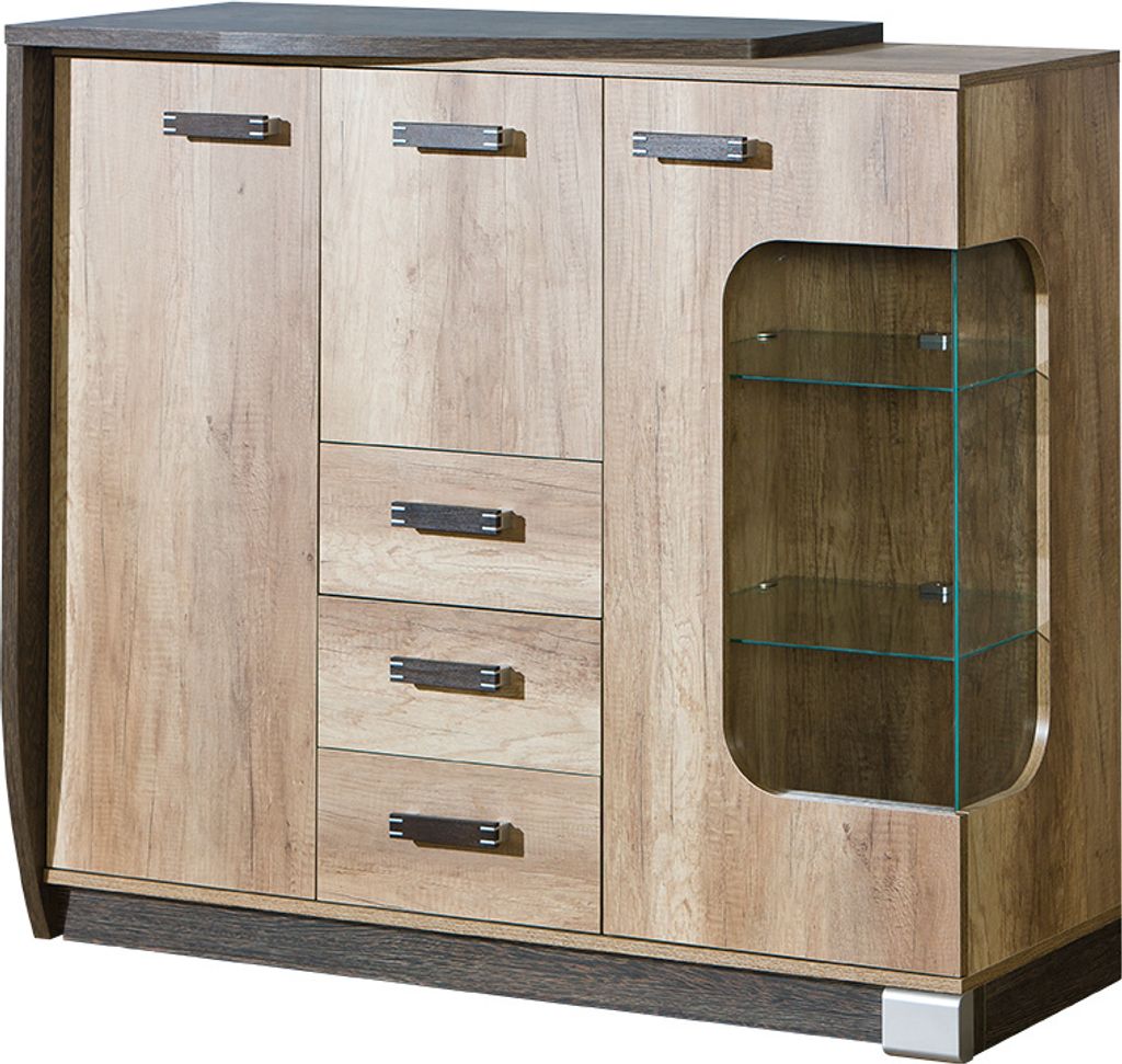 Minio, Vitrine "ROMEO 7", links, mit LED-Beleuchtung, Canyon Eiche / Arusha Farbe
