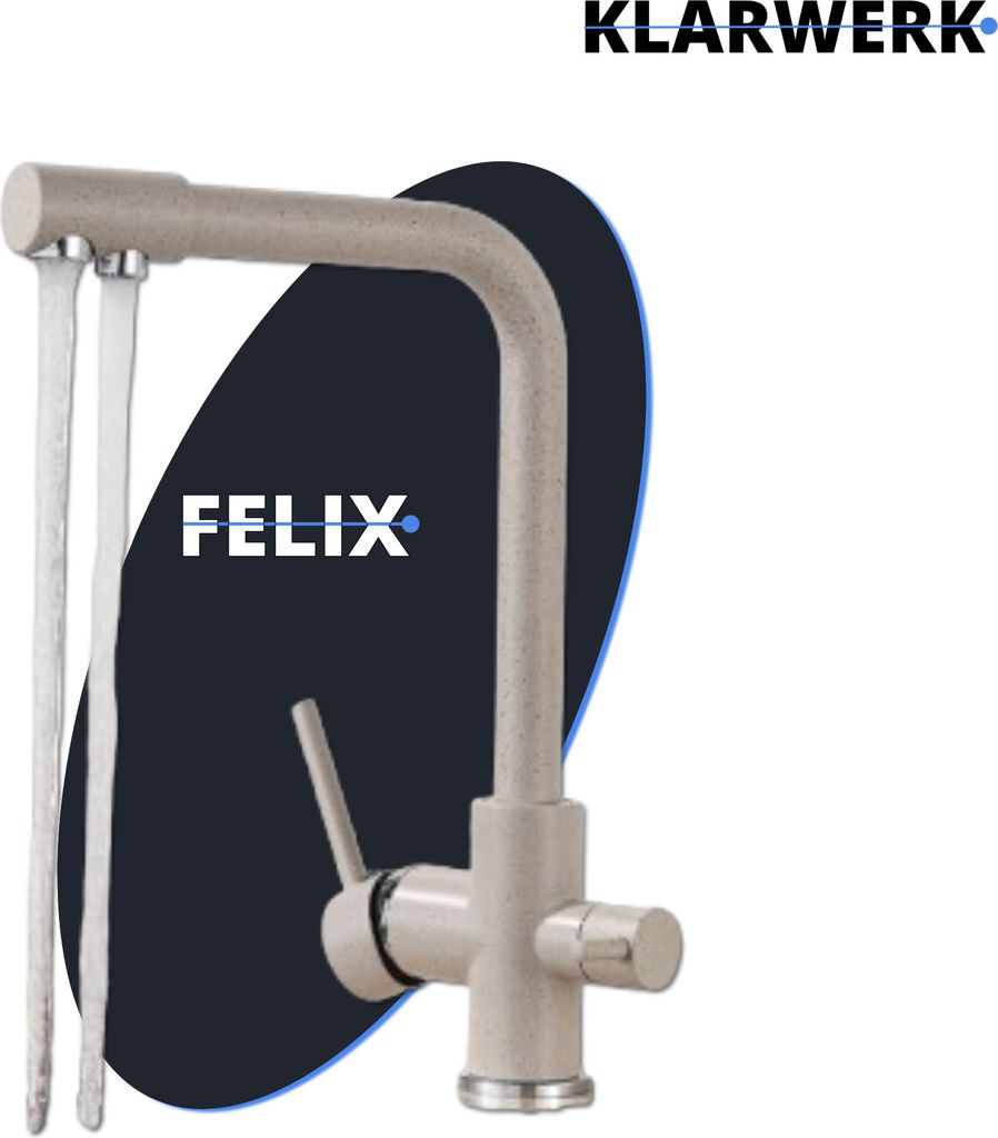 FELIX | 3 Wege Premium Beige Sandfarben Trinkwasser Armatur | Edelstahl Osmose Wasserhahn Küche |Mischbatterie - 360 Grad | Filter 3 Anschlüsse G...