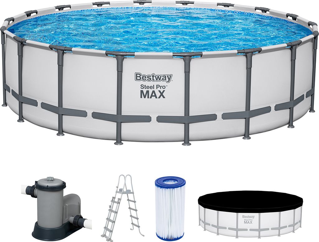 Bestway Steel Pro MAX Frame Pool Komplett-Set mit Filterpumpe Ø 549 x 132 cm, lichtgrau, rund