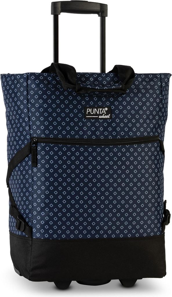 A product shot of a rolling shopping bag.