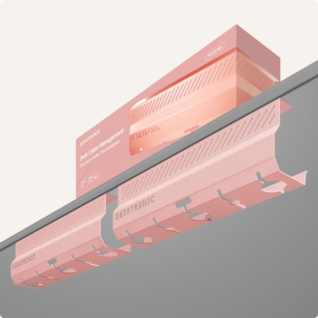 Desktronic Kabelkanal Schreibtisch, 2x43cm, Hochwertiger Stahl, Kabel Organizer für Kabelführung Rosa