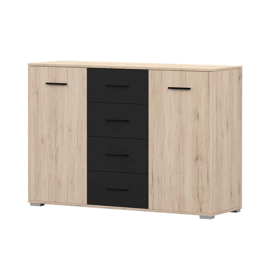 Grand Buffet Bas Bari 135cm San Remo Sable et Noir pour Salle à Manger