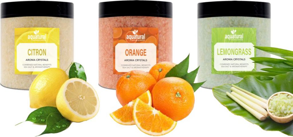 Aquatural Set Zitrusfrüchte 3 x 350g - Badekristalle - Aroma- und Wellness-Therapie für Spa, Whirlpool und Bad