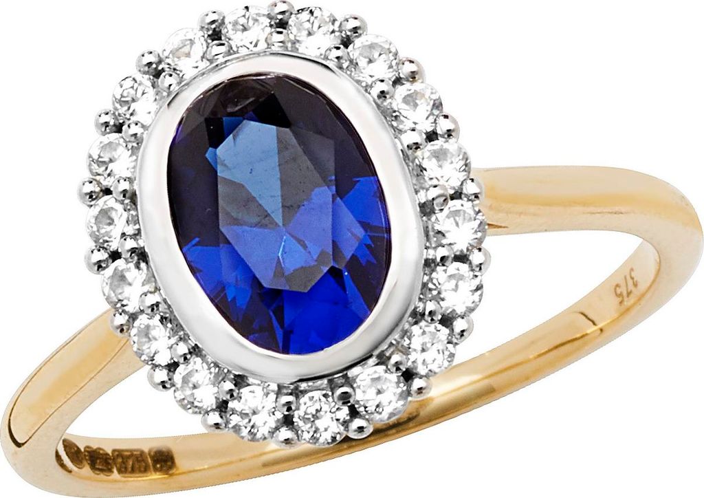 Wunderschöner 9 Karat (375) Gold Damen - Solitärring mit Saphir (synth.), 57 (18.1); TRS20603RSP
