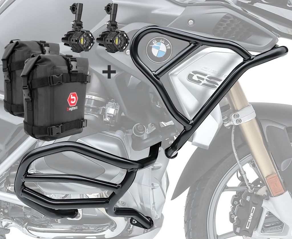 Set Sturzbügel + Scheinwerfer XL8 für BMW R 1250 GS 19-23 + K3 schwarz