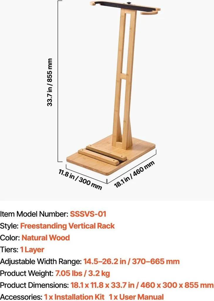 Support Vertical Planches de Surf en Bois - Rack de Rangement Réglable