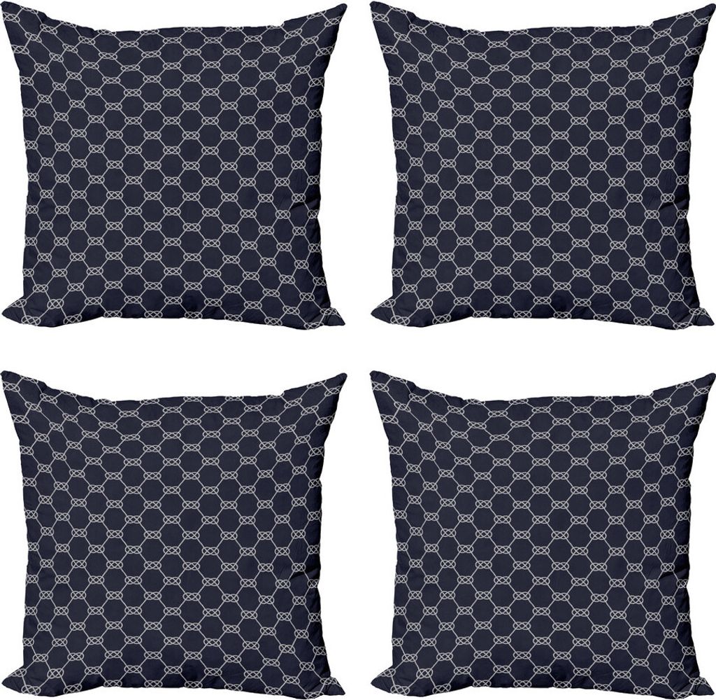 ABAKUHAUS Navy blau Kissenbezug Set (4 Stück), Navy Inspired Knot, Moderner Doppelseitiger Digitaldruck, 60 cm x 60 cm, Dark Blue Creme
