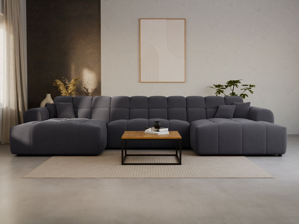 LetSit Ecksofa Andrea U Curio Universal Freistehendes Loungesofa Bequemes Ecksofa zum Entspannen Schmutzabweisend Für Wohnzimmer Schlafzimmer Schwarz