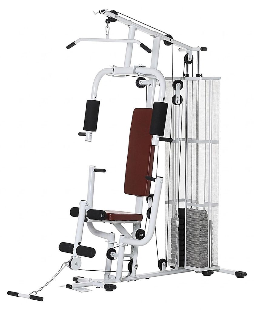 Kraftstation Fitnessstation Multifunktion Krafttraining, Multistation mit Latzug, Butterflystange, 45 kg Gewichten, Beincurler, Trainingsstation f...