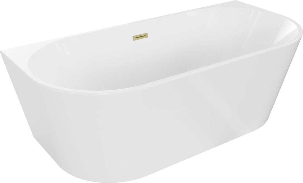 Mexen Oval Freistehende Badewanne Wand 180 x 80 cm, weiß, Abfluss gebürstetes Gold - 52671808000-55