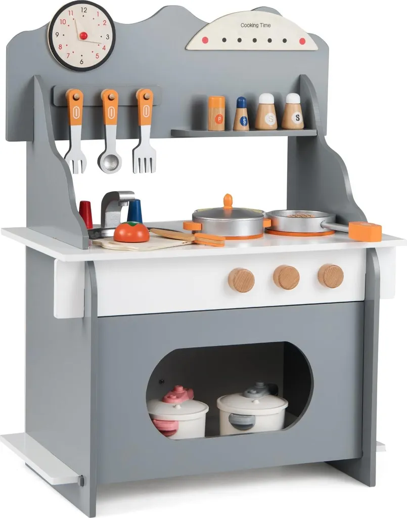 Cuisine en bois enfant grise : jouet durable et décoratif avec pack complet