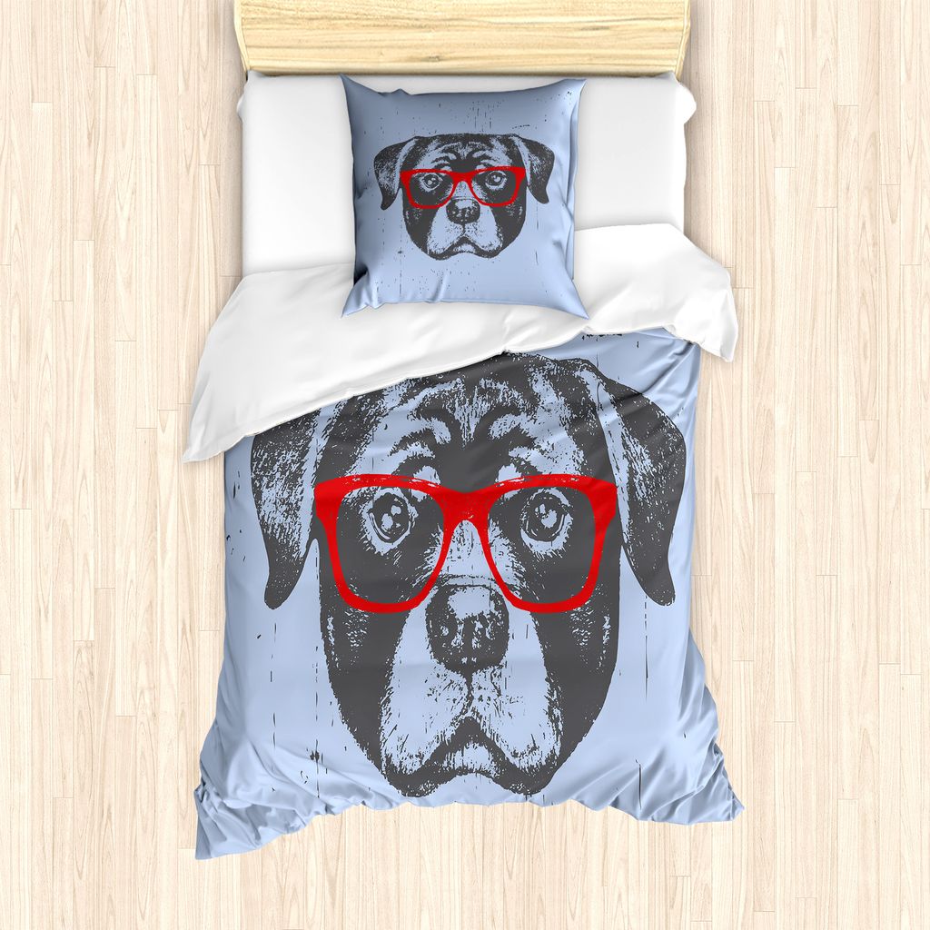 ABAKUHAUS Rottweiler Bettbezug Set für Einzelbetten, Lustige Hipster-Hund, Milbensicher Allergiker geeignet mit Kissenbezug, 135 cm x 200 cm - 80 ...